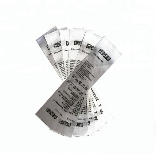 etichette in raso stampate di lavaggio bianco per abbigliamento 
